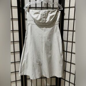 GAP Sweetheart Strapless A-Line Dress in White and Gray Pinstripe WOMEN SIZE 8